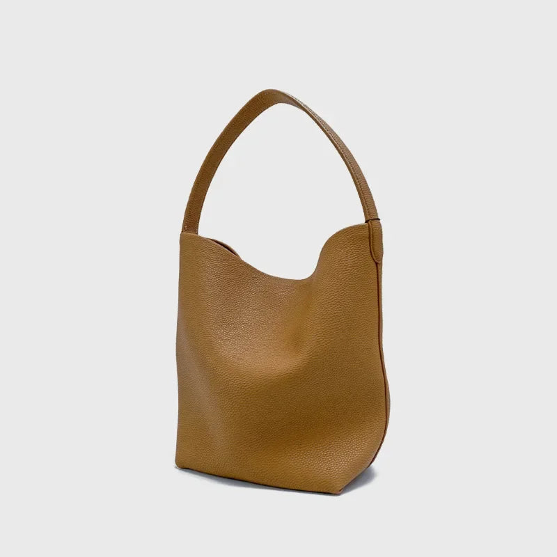 Motingsome Soft Cowhide Women's Bucket Bag – Elegant French Style, Large Tote, Luxury Thick Real Leather, 2022