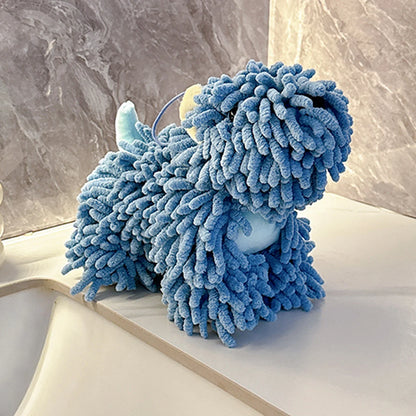 Cute Cartoon Dog Chenille Hanging Hand Towel – Soft, Absorbent Bathroom & Kitchen Drying Puff