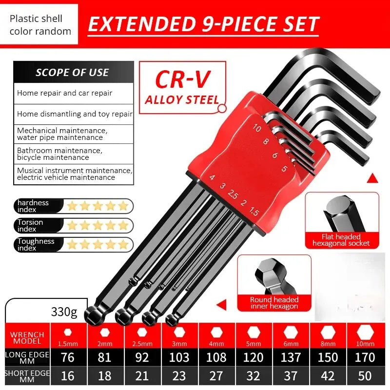 High-Strength Hex Wrench Set - Durable Hex Key Spanner Tool for Repairs & Assembly