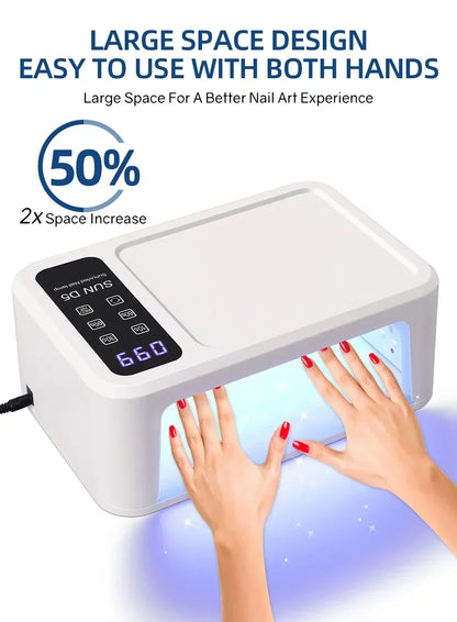 480W UV LED Nail Lamp – 108 LEDs Nail Dryer with Red Light Whitening Mode, Large Space, 4 Timer Settings
