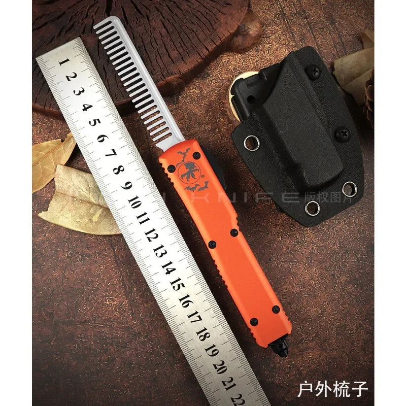 FOOH Knife Studio Halloween UltraTech Micro EDC Tool – Tactical D2 Steel with CNC Aluminum Orange Handle Comb