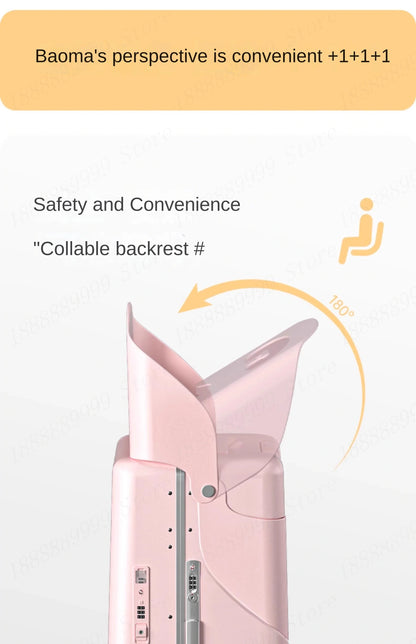 2025 Kids Suitcase with Seat & Charging Port – Baby Boarding Trolley Luggage with Safety Belts & Side Opening, 20/22/24 inch