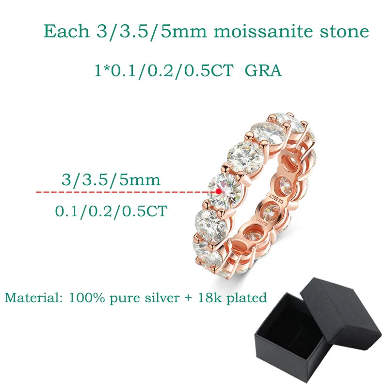 Smyoue Rose Gold Moissanite Ring for Women 3/3.5/5mm — 925 Sterling Silver Sparkling Wedding Band with GRA Certificate
