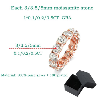 Smyoue Rose Gold Moissanite Ring for Women 3/3.5/5mm — 925 Sterling Silver Sparkling Wedding Band with GRA Certificate