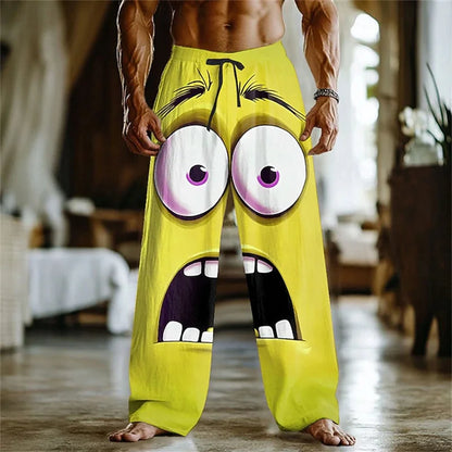 Men's 3D Facial Expression Pants - Trendy Wide-Leg Printed Casual Trousers