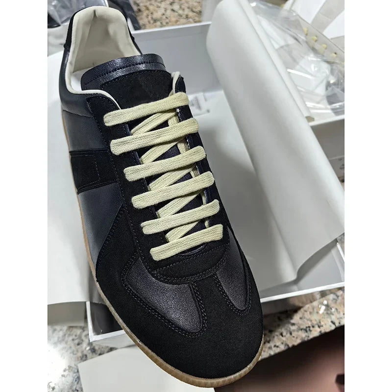Unisex Patchwork Suede Sneakers - Vintage German Army Trainer Casual Shoes