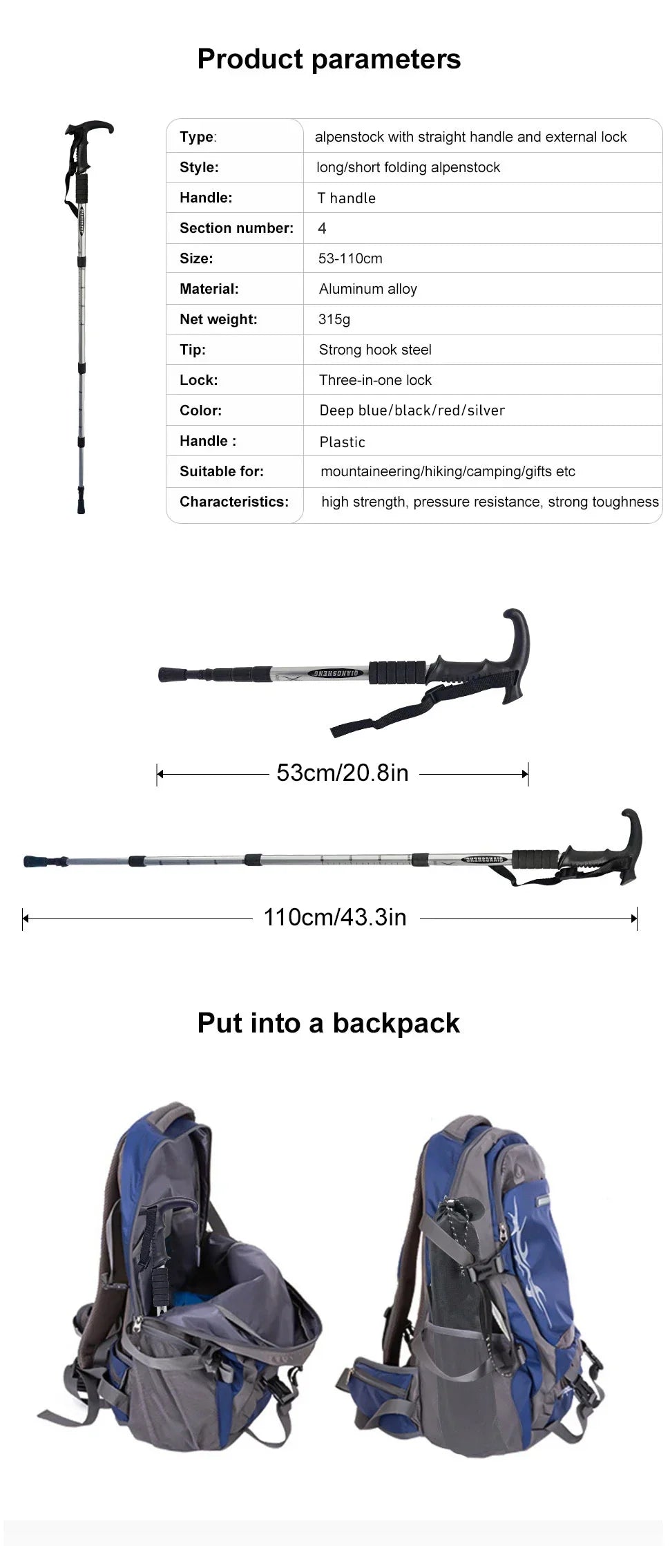 Outdoor Folding Trekking Pole – 4-Section Lightweight Telescopic Walking Stick for Hiking, Camping & Climbing