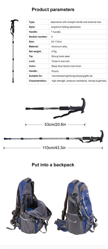 Outdoor Folding Trekking Pole – 4-Section Lightweight Telescopic Walking Stick for Hiking, Camping & Climbing