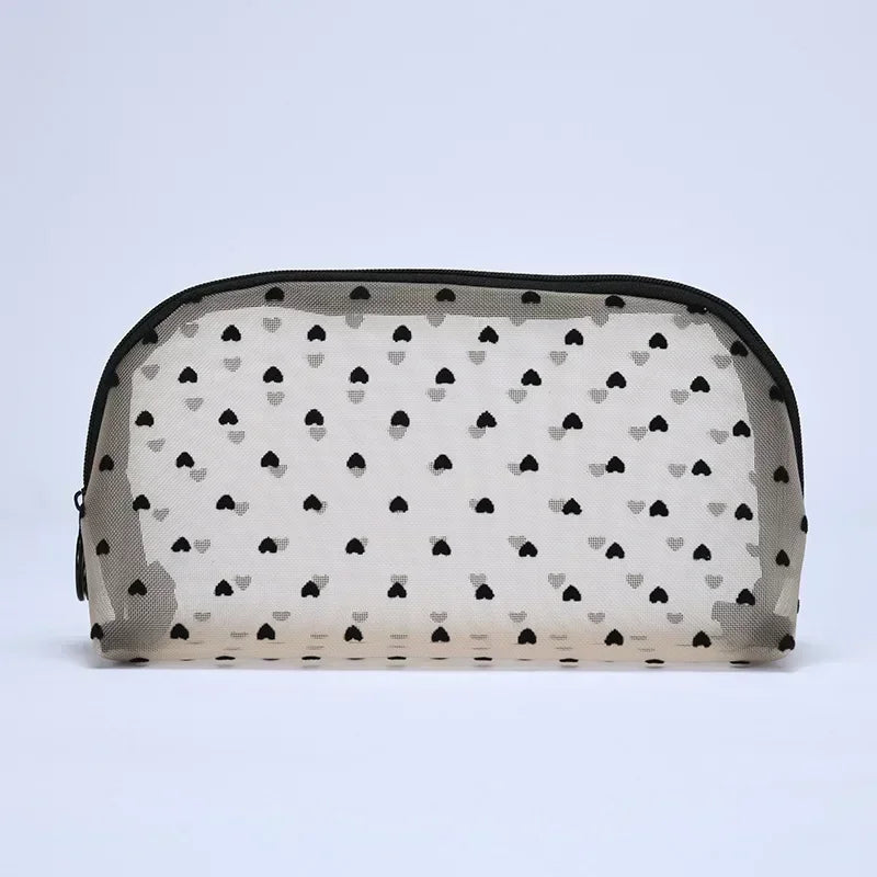 Nylon Mesh Heart-Shaped Cosmetic Bag — Zipper Toiletry & Makeup Organizer Pouch for Women, Multifunctional Lipstick, Key, and Coin Purse