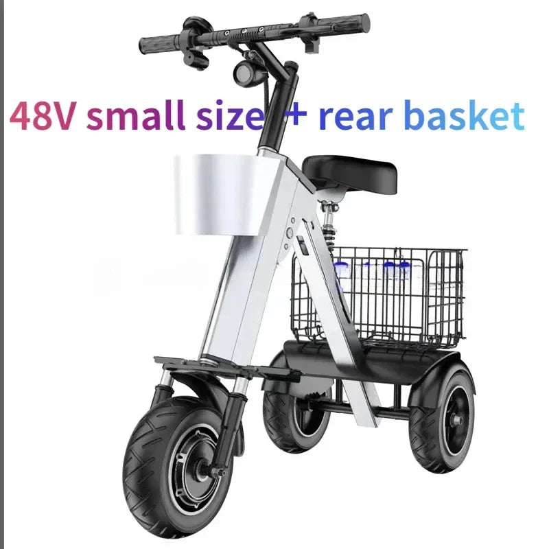 48V Folding Electric Trike – Lightweight Portable 3-Wheeled Mini Electric Scooter
