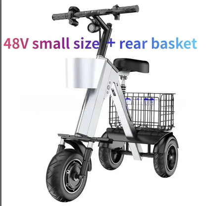 48V Folding Electric Trike – Lightweight Portable 3-Wheeled Mini Electric Scooter
