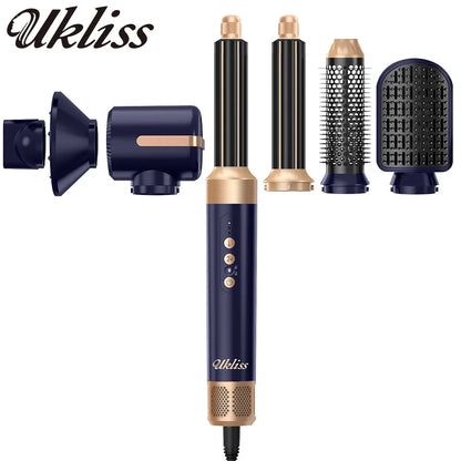 UKLISS 7-in-1 Hair Dryer Brush & Air Styler Set – Curling Iron, Round Brush & Straightener All-in-One Styling Tool for Women