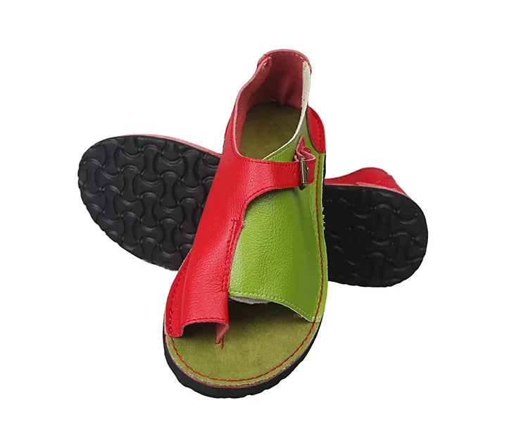 Women’s Retro Summer Sandals 2025 – PU Leather Peep Toe Flat Beach Slippers with Buckle Strap, Casual Comfort Shoes