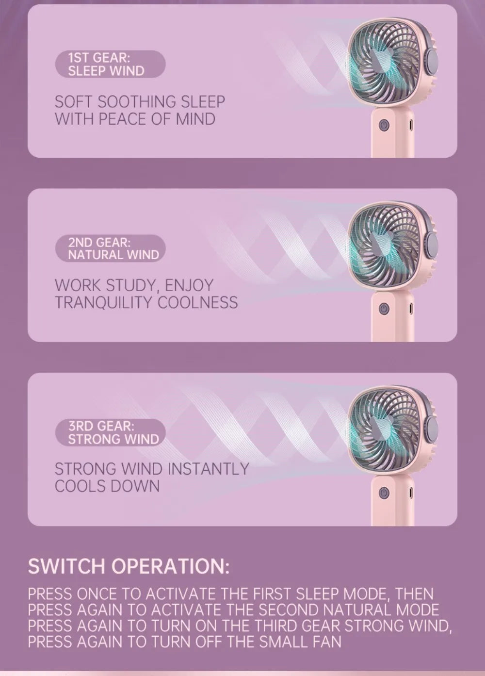 Portable Mini USB Fan – Handheld & Desktop Fan with Phone Holder, 3-Speed Adjustable Wind, Long Battery Life, Multi-Function Cooling Fan