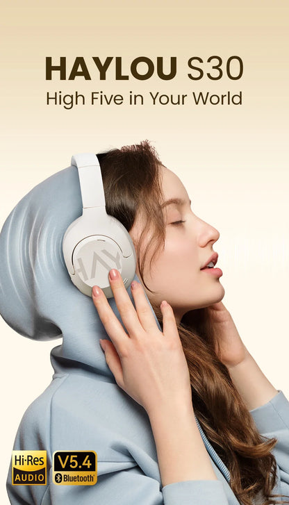 HAYLOU S30 Wireless Bluetooth 5.4 Headphones - 43dB Adaptive Noise Cancelling, 40mm Driver, 80H Playtime Earphones