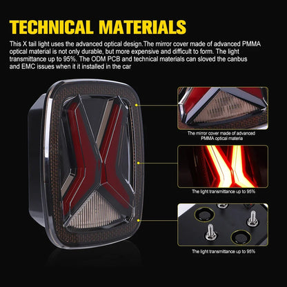 LED Rear Tail Lights for Jeep Wrangler CJ TJ YJ 1998–2006 – X-Shape Smoked Brake & DRL Lamps 12V Universal Fit