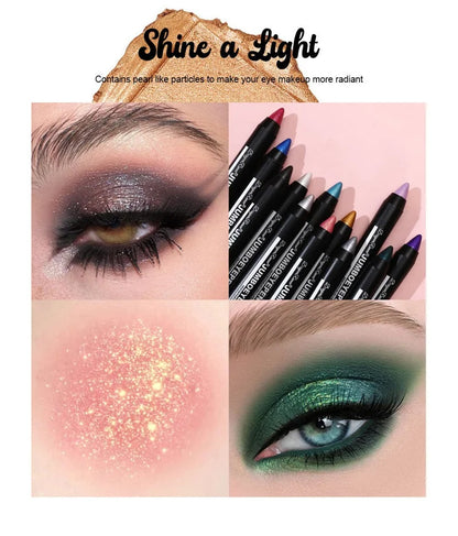12-Color Waterproof Eyeshadow Pencil – Long-Lasting Pigment Blue Purple Black Eye Shadow Stick