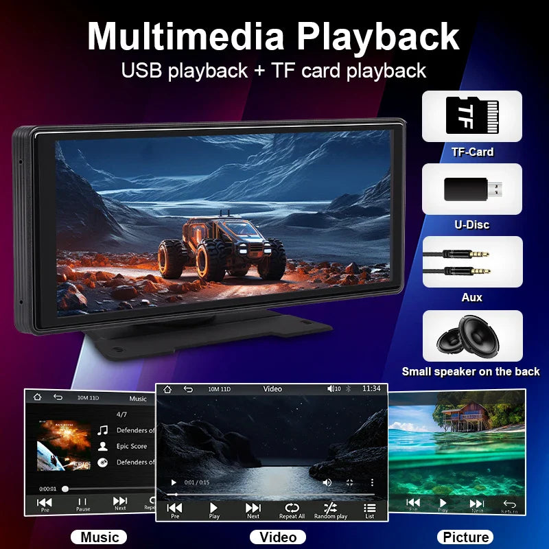 10.26” Car Mirror Multimedia Player – Wireless CarPlay & Android Auto Touch Screen with Bluetooth, AUX & USB Support