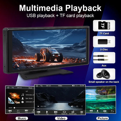 10.26” Car Mirror Multimedia Player – Wireless CarPlay & Android Auto Touch Screen with Bluetooth, AUX & USB Support