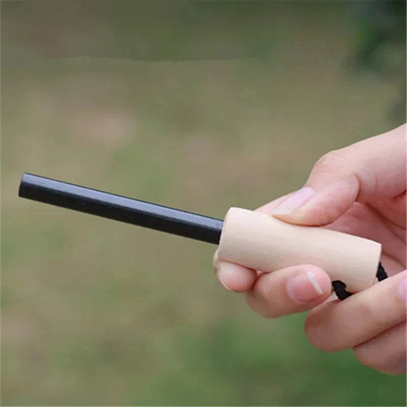 Wilderness Survival Flint Kit – Portable Magnesium Fire Starter with Wooden Handle for Camping & Outdoor