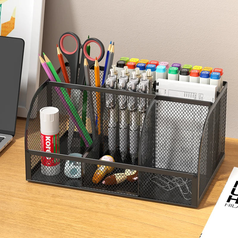 Creative Metal Pen Holder | Simple Stationery Storage Box for Desktop Decoration | Office Supplies Organizer for Students