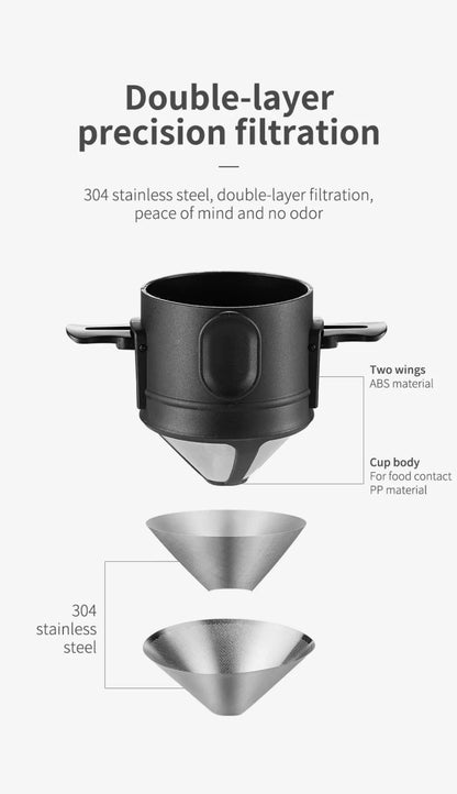 304 Stainless Steel Portable Coffee Filter – Reusable Drip Coffee Tea Holder Mug Set with Coffee Pot & Dripper