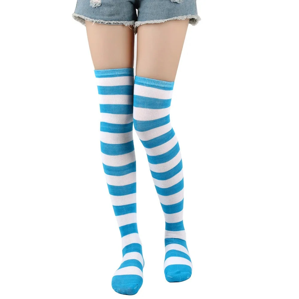 Stylish Knee-Length JK Striped Socks for Women & Girls – Multi-Color Cute Thigh-High Socks   1/2