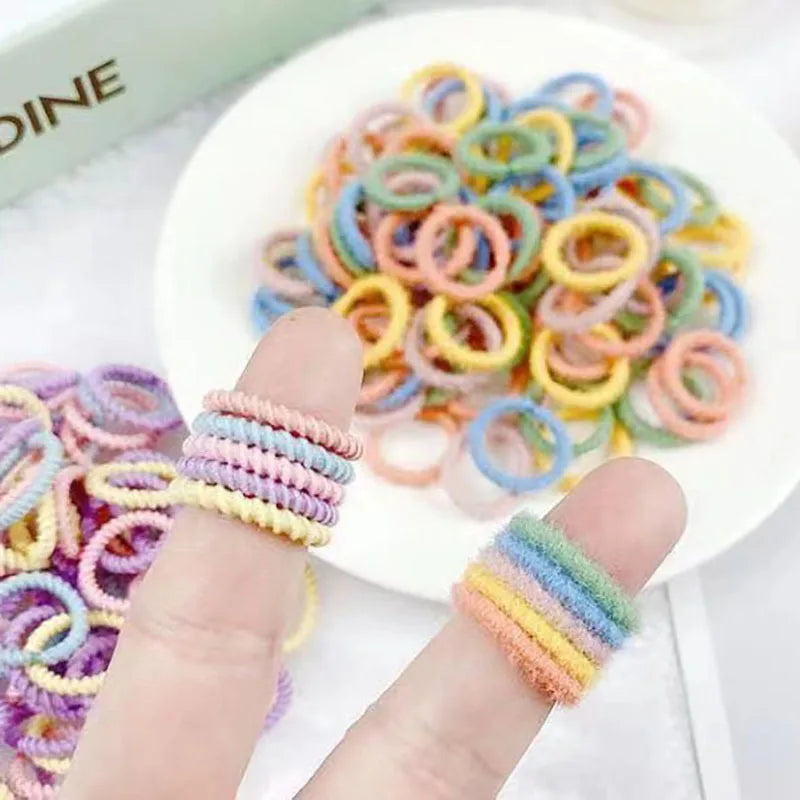 [100 Pack] Baby Rubber Bands - High Elastic, Seamless Thumb Rings for Toddlers, Gentle on Hair Scrunchies Set