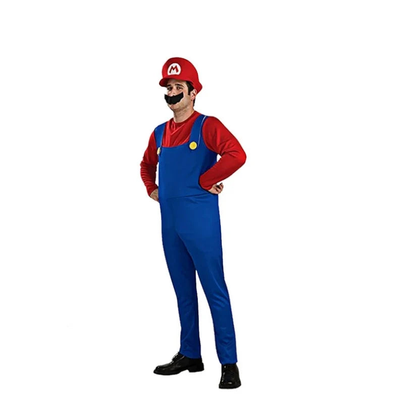 Super Luigi Bros Costume Set - Adult Halloween Cosplay Jumpsuit with Hat for Christmas Parties & Stage Performances