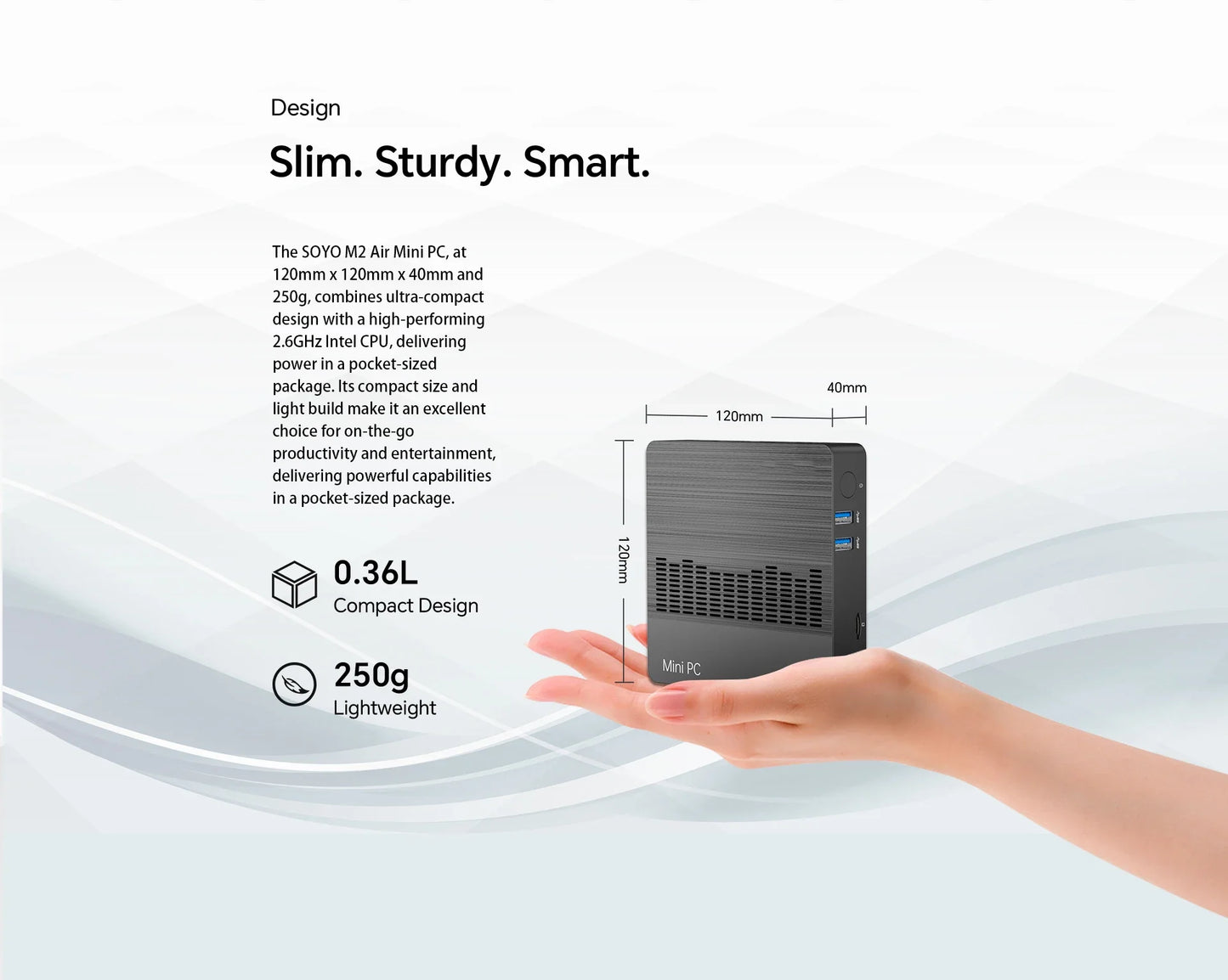 SOYO M2 Air Mini PC — Intel N4000, 6GB RAM, 128GB eMMC, Windows 11 Pro, Compact Desktop for Home, Business & Gaming