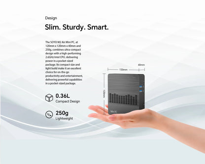 SOYO M2 Air Mini PC — Intel N4000, 6GB RAM, 128GB eMMC, Windows 11 Pro, Compact Desktop for Home, Business & Gaming