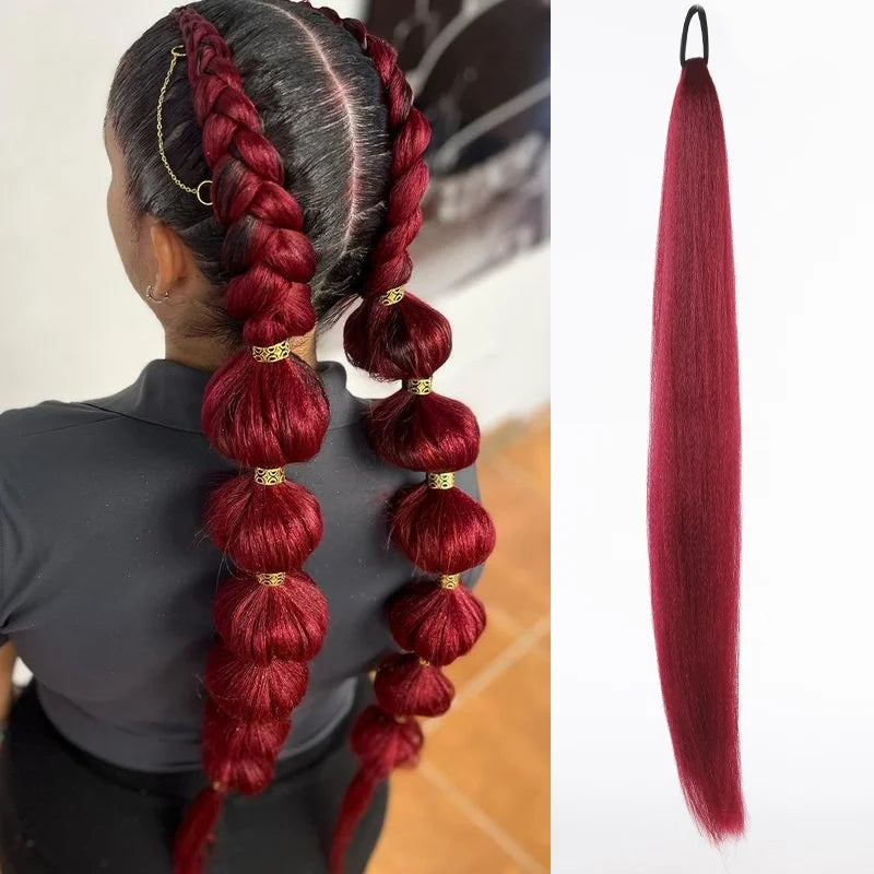 26" Synthetic Ponytail Extension - Long Straight Ombre Pink Purple Blue Hair with Elastic Tie
