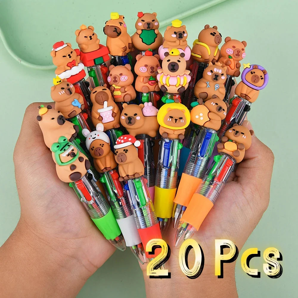 4-Color Retractable Ballpoint Pen Set - Cute Capybara Cartoon Journal Pens for Students & Gifts