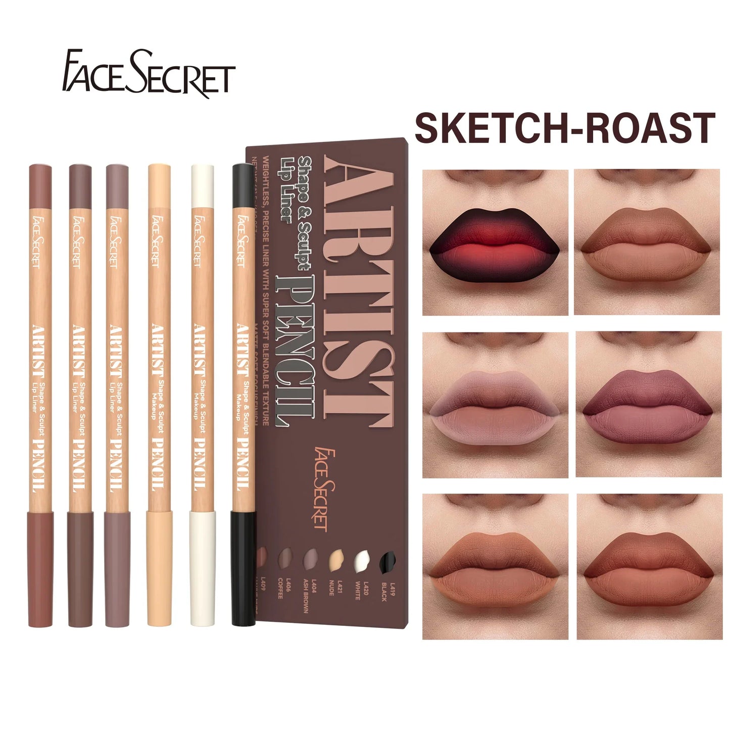 Face Secret Artist Shape Sculpt Matte Lip Liner Pencil Set – Weightless, Precise & Soft Blendable Texture