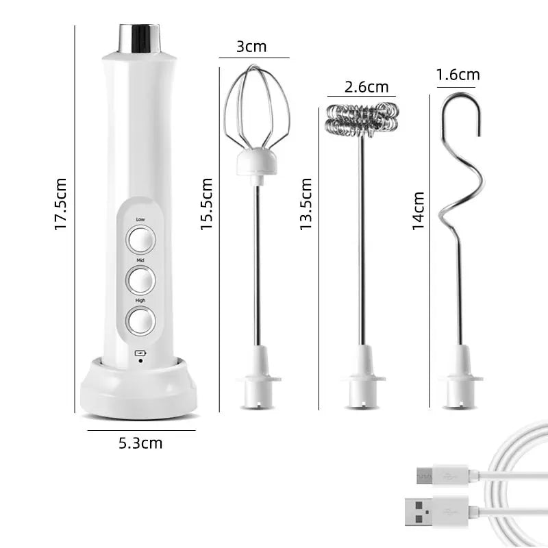 3-in-1 Rechargeable Electric Milk Frother | High-Speed Handheld Foam Maker & Coffee Frothing Wand | Portable Drink Mixer