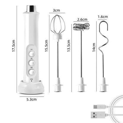 3-in-1 Rechargeable Electric Milk Frother | High-Speed Handheld Foam Maker & Coffee Frothing Wand | Portable Drink Mixer