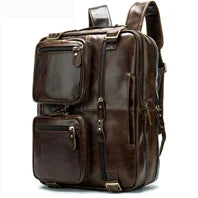 Vintage Crazy Horse Leather Backpack for Men — 17" Laptop Travel Rucksack Cowhide Hiking Bag M815