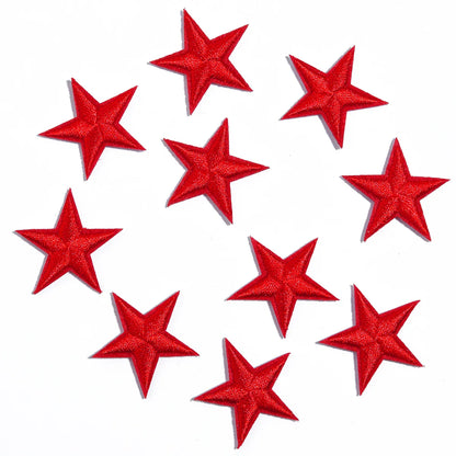 10pcs Mini Star Iron-On Embroidery Patches – Small Pentagram Appliques for DIY Clothing, Black White Gold Fashion Decoration