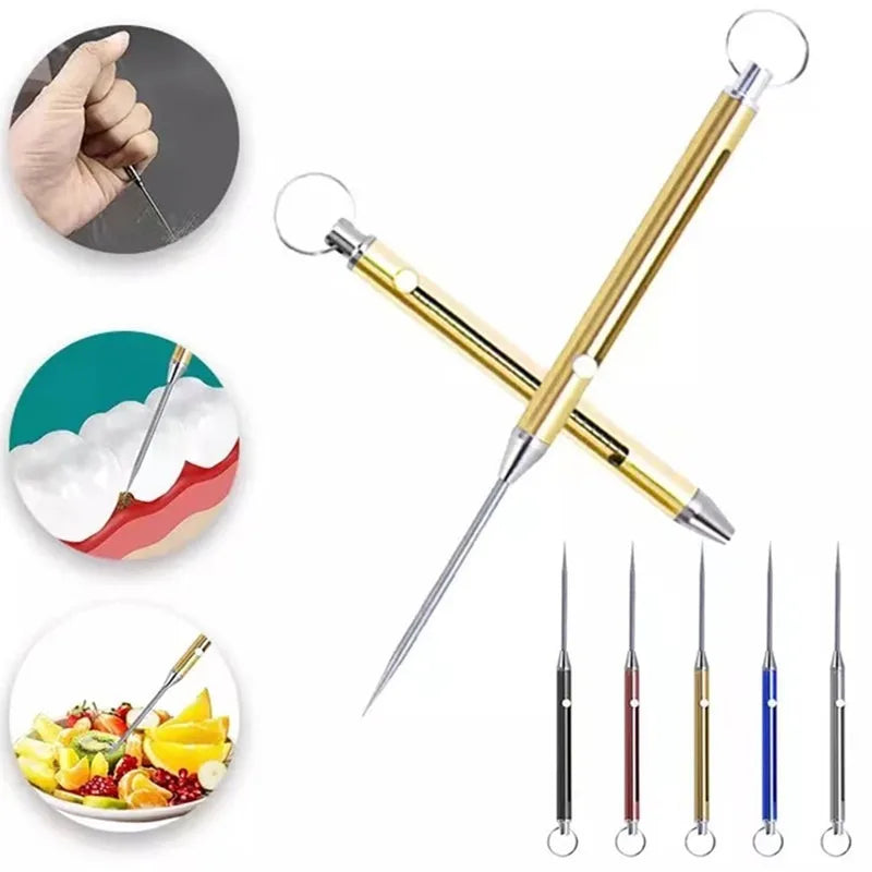 Black Titanium Alloy EDC Telescopic Toothpick Keychain – Camping Fruit Fork & Unpacking Tool Pendant Gift