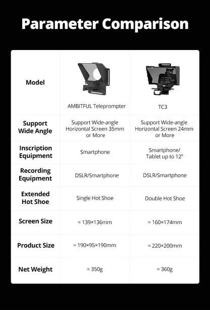 Ambitful Mini Teleprompter – Portable Phone & DSLR Recording Inscriber with Remote Control for Video