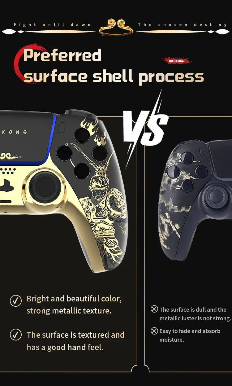 PS5 Controller Case — Limited Edition Gold Wukong Touchpad Front & Backplate Replacement Cover for BDM-010 Gamepad