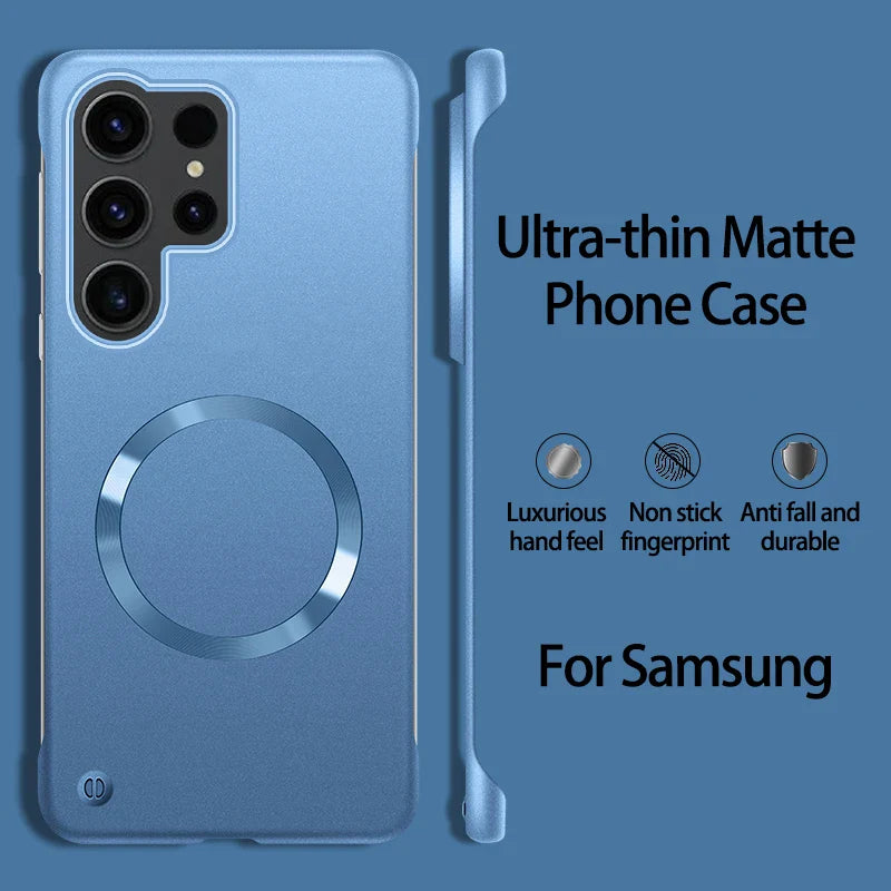 Ultra Thin Magnetic Metal Case for Samsung S25/S24 Ultra, S23/S22 FE – Frameless Matte PC Cover with MagSafe Compatibility