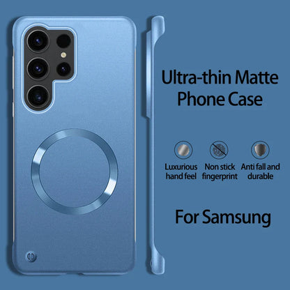 Ultra Thin Magnetic Metal Case for Samsung S25/S24 Ultra, S23/S22 FE – Frameless Matte PC Cover with MagSafe Compatibility