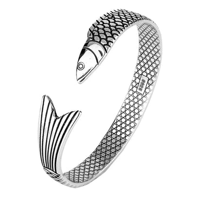 925 Sterling Silver Dragon Bracelet — Creative Lucky Fortune Fish Bangle TYB110