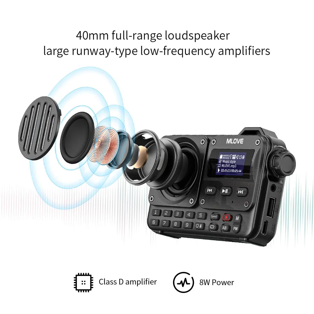 MLOVE BV800 Super-Portable Bluetooth Speaker - FM Radio, LCD Screen, Antenna, AUX Input, USB Disk, TF Card, MP3 Player