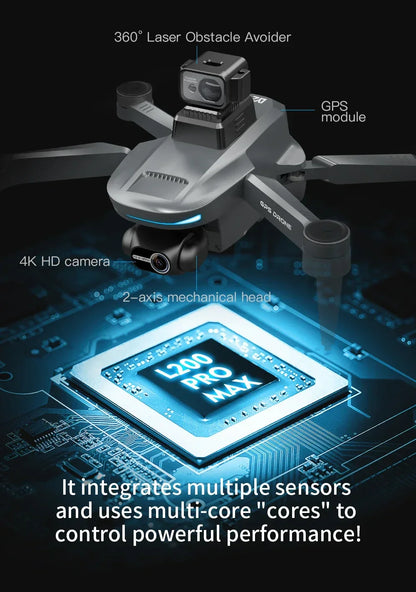 L200 PRO MAX Drone – GPS, Brushless Motor, 4K HD Camera, 2-Axis Gimbal, 360° Obstacle Avoidance FPV RC Quadcopter