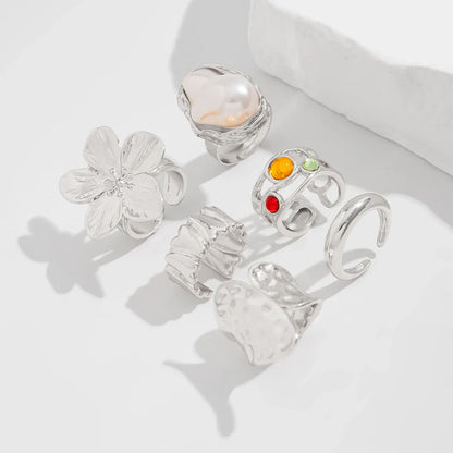 Ingemark 2025 Irregular Metal Flower Open Ring – Elegant Baroque Imitation Pearl Jewelry for Women