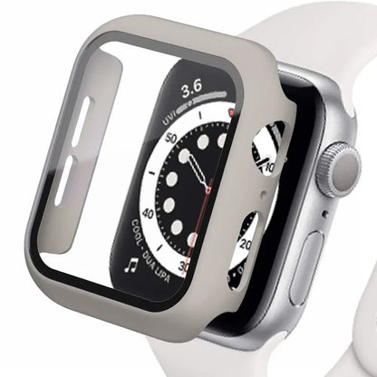 Apple Watch Tempered Glass Case - Full Cover PC Bumper Screen Protector for Series 9 8 7 6 SE 45mm 41mm 44mm 40mm