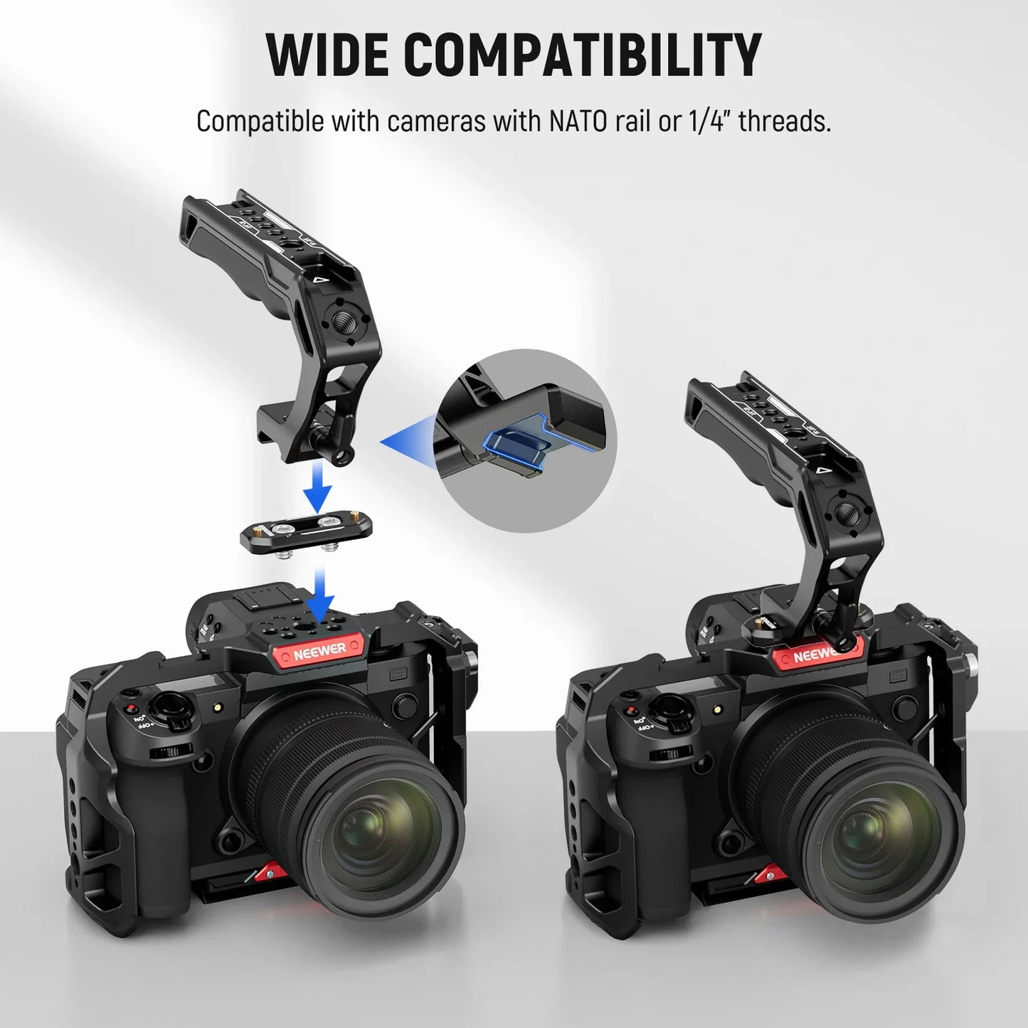 NEEWER Top Handle and NATO Rail Kit – Comfort Silicone Grip with Quick Release NATO Clamp for DSLR Camera Cage and Video Rig
