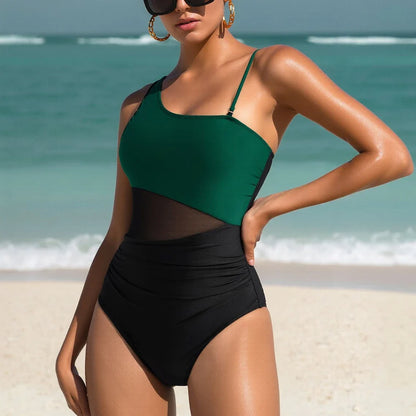 One Shoulder One Piece Swimsuit - Women's Push Up Monokini Beach & Pool Swimwear